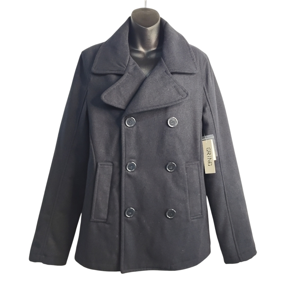 Grind by Coffeeshop Women's Blue Double-Breasted Wool Blend Pea Coat Sz S NWT